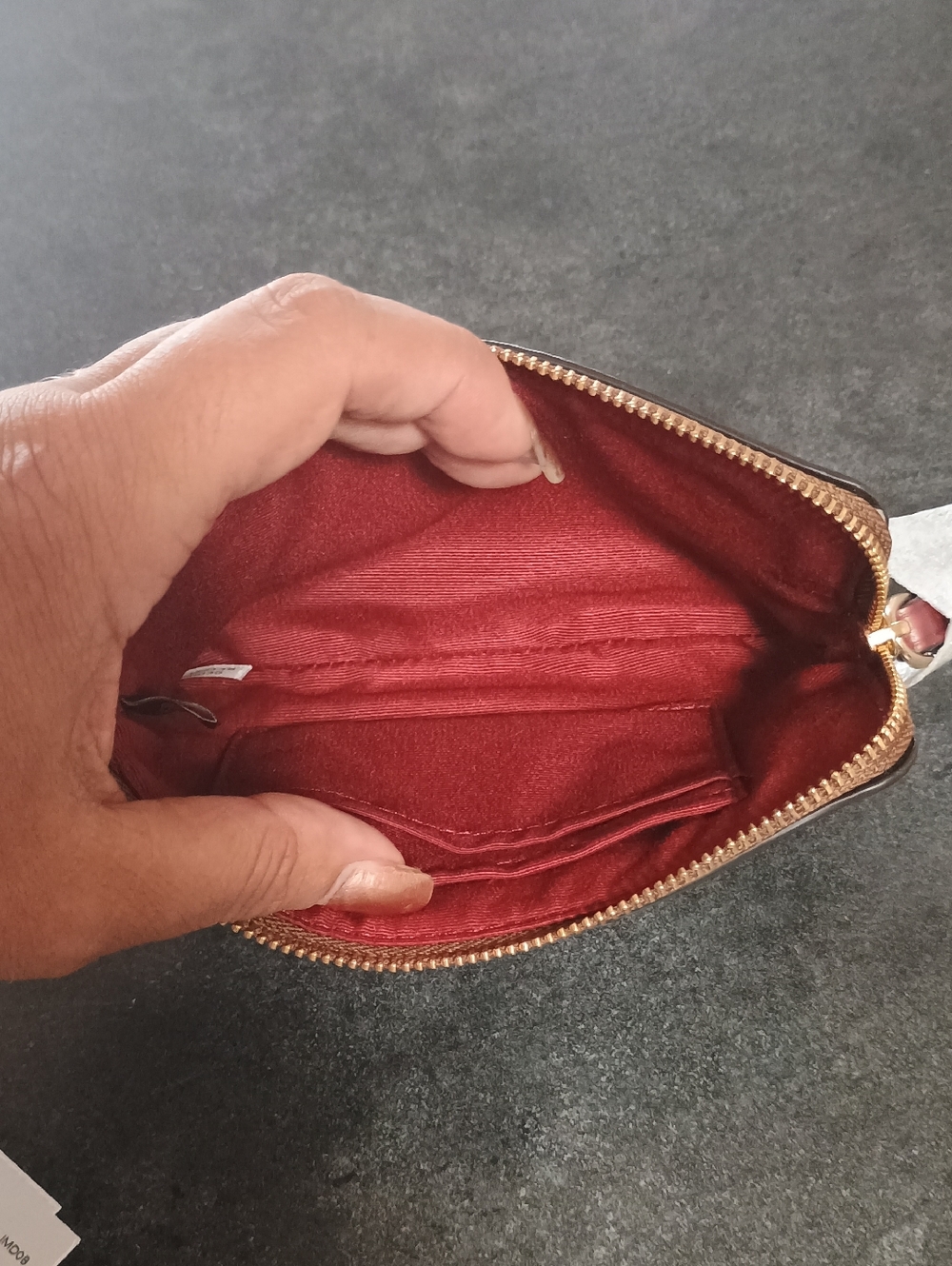 Coach Brown Signature Canvas Wristlet with Burgundy Trim - Picture 4 of 6